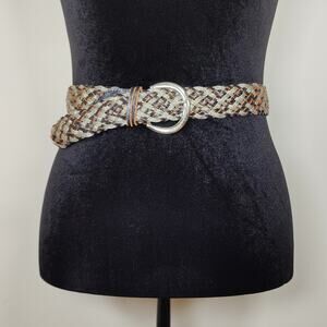 Another Line Woven Leather & Silver Mesh Belt S 34” Boho Western